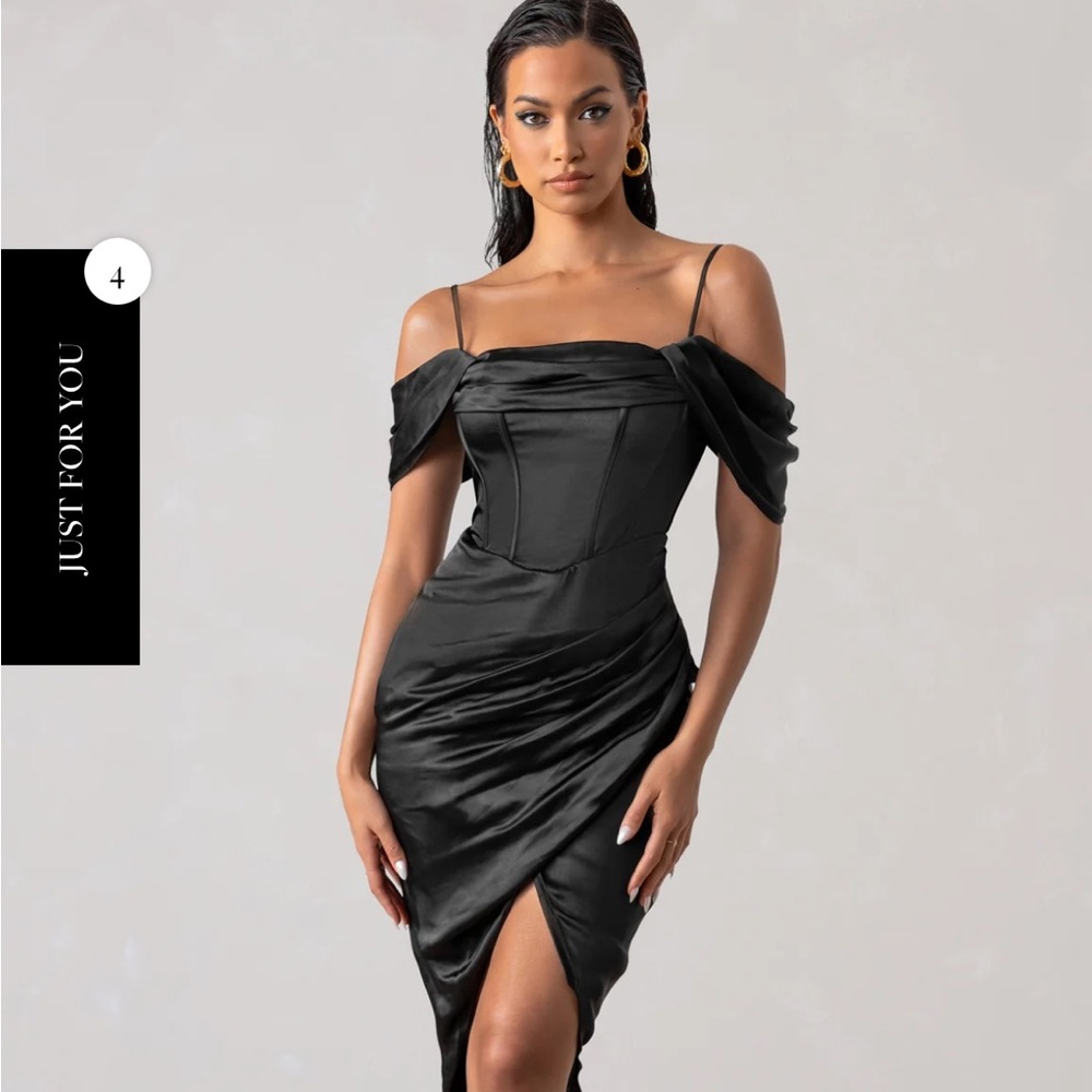 Club L London Black Asymmetrical Bodycon Dress